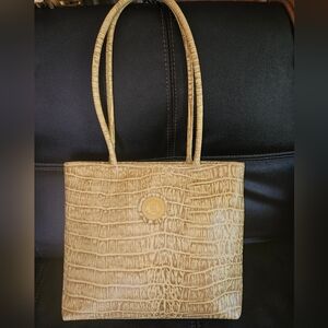 Casa Lopez Buenos Aires Crocodile Embossed  Purse Tan Leather Tote Bag